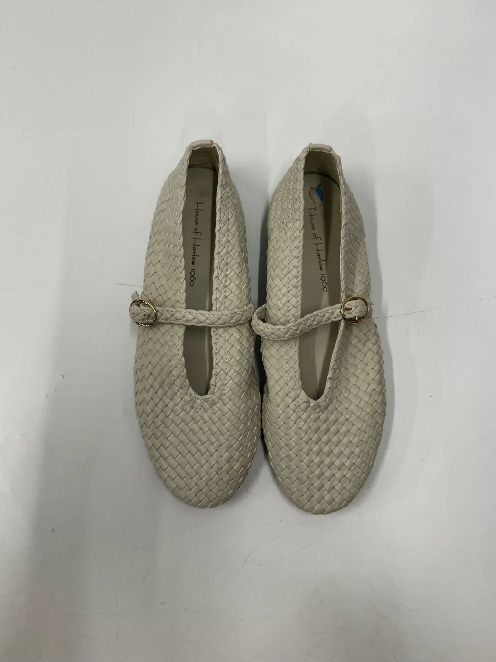 House of Harlow 1960 Bistro Off White Woven Ballet Flats Strap / Buckle Size 7.5